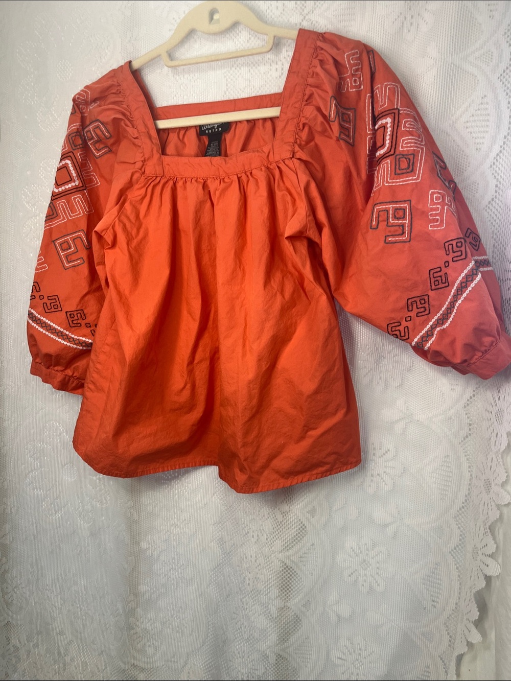 Wrangler Boho Orange Embroidered Peasant Top M
